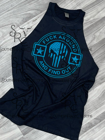 FAFO teal/blue Rocker tank